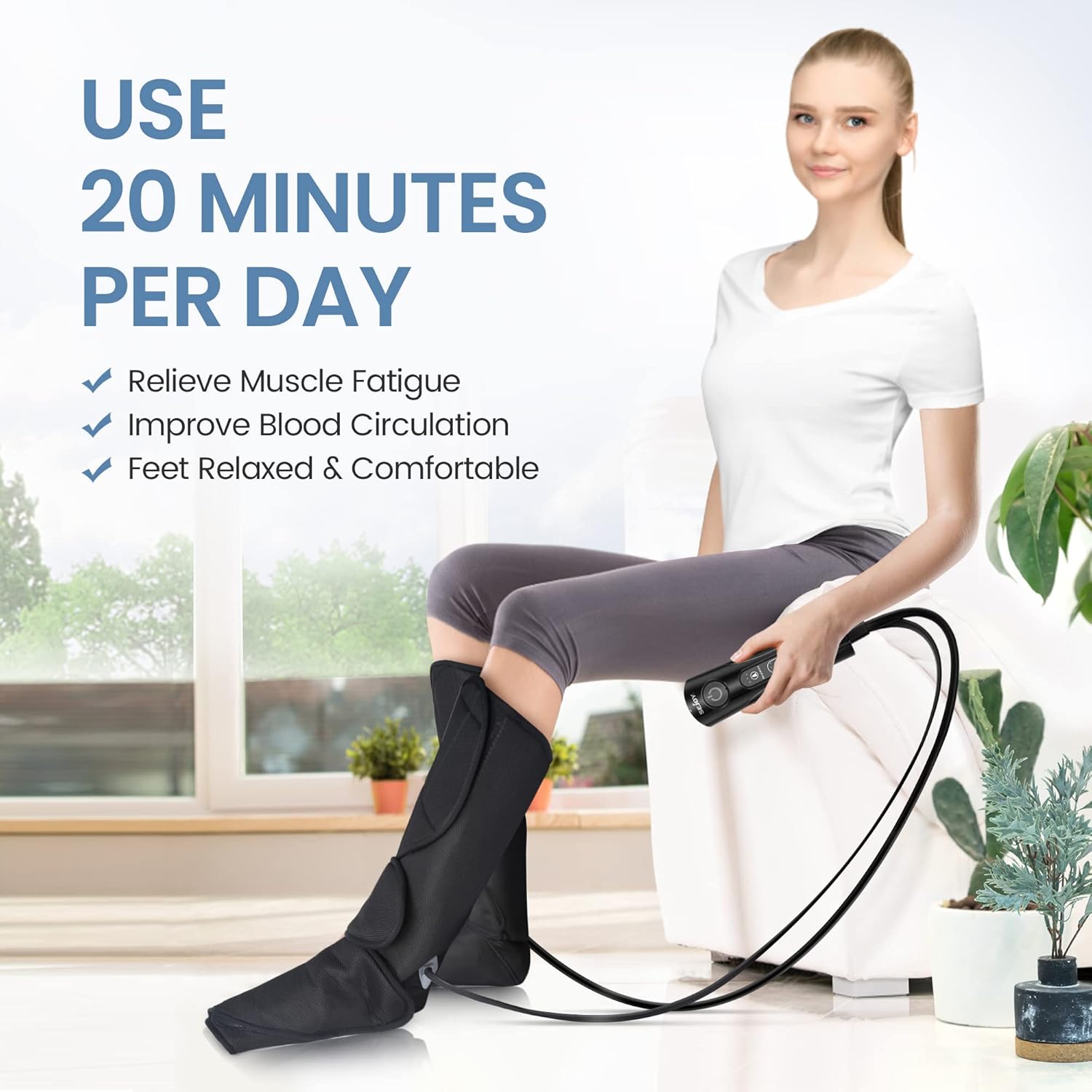 Leg Massager with Air Compression and Heat, Foot and Calf Massage Machine with Hand-held Controller X2856
