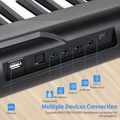 88 Key Semi Weighted Electric Digital Piano with Sustain Pedal, Power Supply, Stand, Carrying Case, Headphones J885993