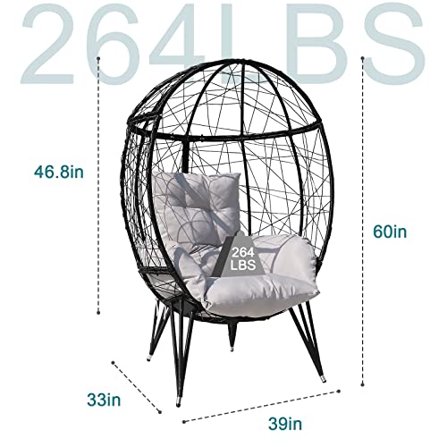Black Wicker Egg Chair with Stand Cushion R880867