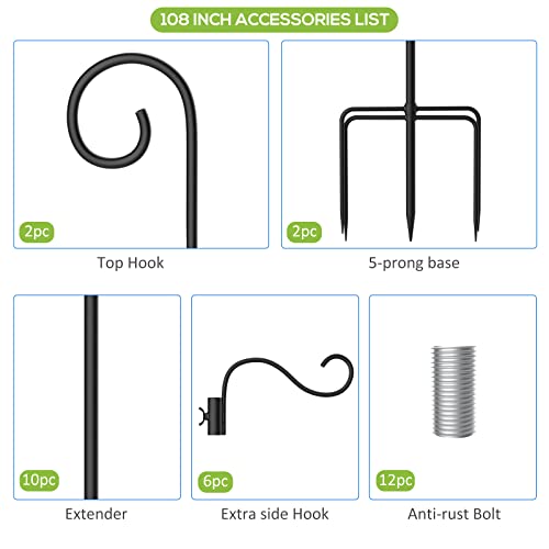 76 Inch 2 Pack Shepherds Hooks with 4 Hooks and Base Z672