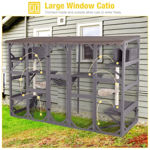 Large 3 Tiers Cat Enclosure with 6 Platforms and 2 Scratching Posts W250947