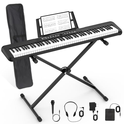 88 Key Semi Weighted Electric Digital Piano with Sustain Pedal, Power Supply, Stand, Carrying Case, Headphones J885993