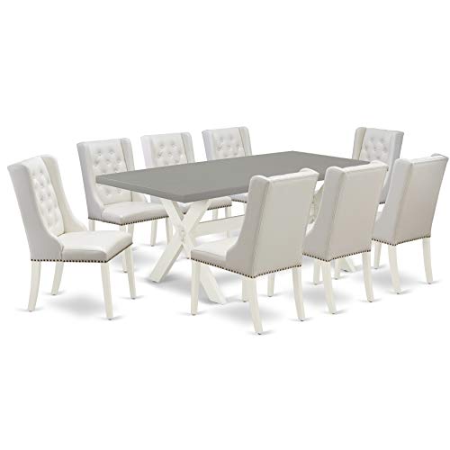 7 Piece Kitchen Set with Rectangle Table and 6 Light Grey Faux Leather Dining Chairs Y550