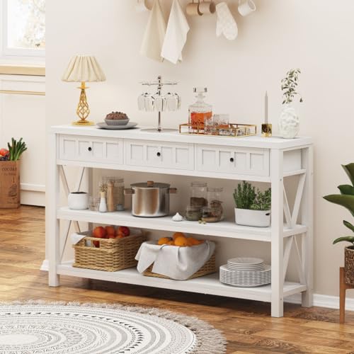 Industrial Console Table with Shelf and 3 Drawers, Walnut Brown M804098