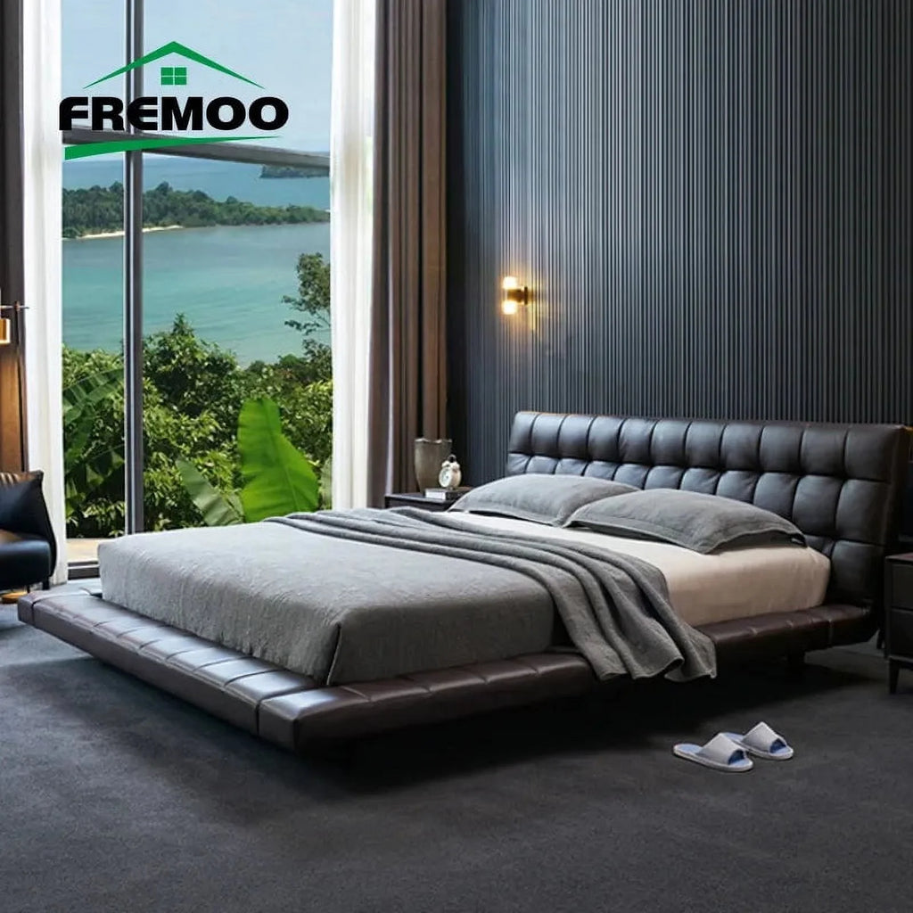 King Size Bed Frame Black Leather Wooden M781529