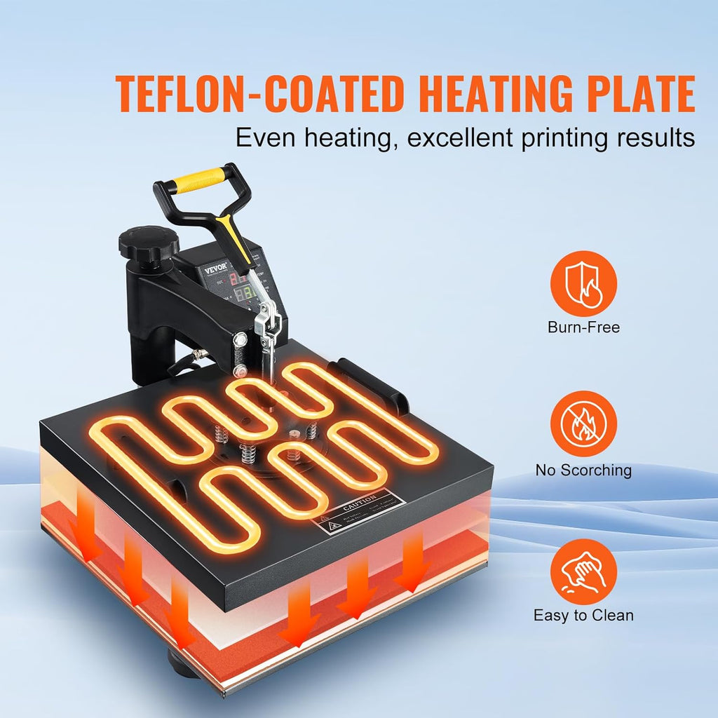 15x15 Heat Press Machine with Hat Press, 360° Swing Away Digital Tshirt Press Machine E75243