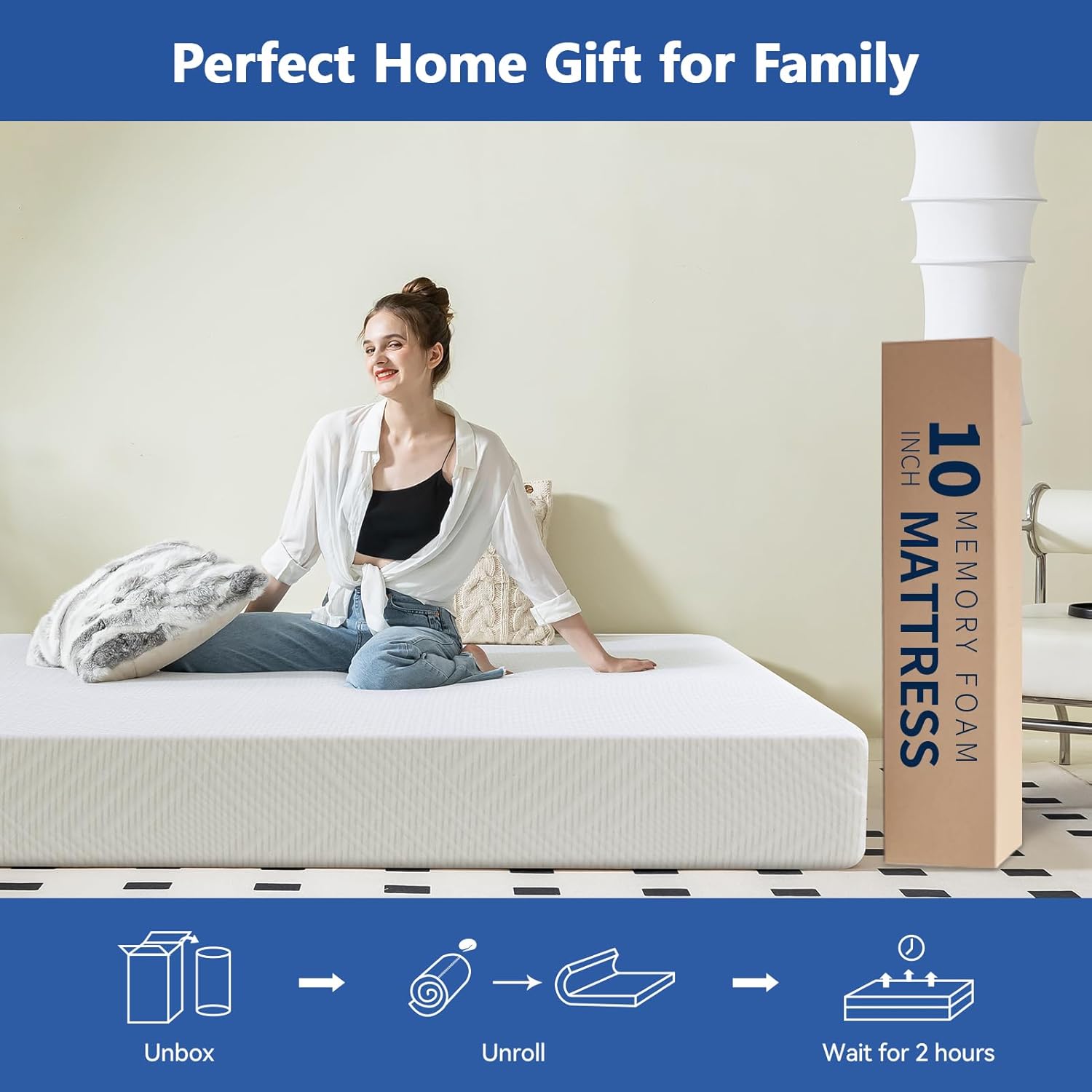 Full Size 10 Inch Cooling Green Tea Gel Medium Firm Memory Foam Mattress R194951