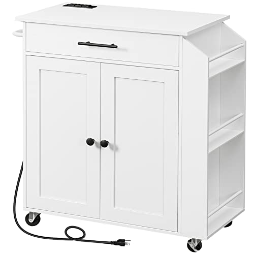 Natural and White Kitchen Island with Power Outlet and Drawer Z16608