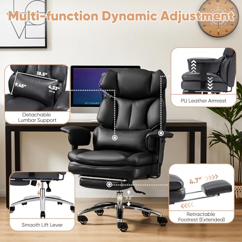 Black PU Leather High Back Desk Chair with Footrest F271923