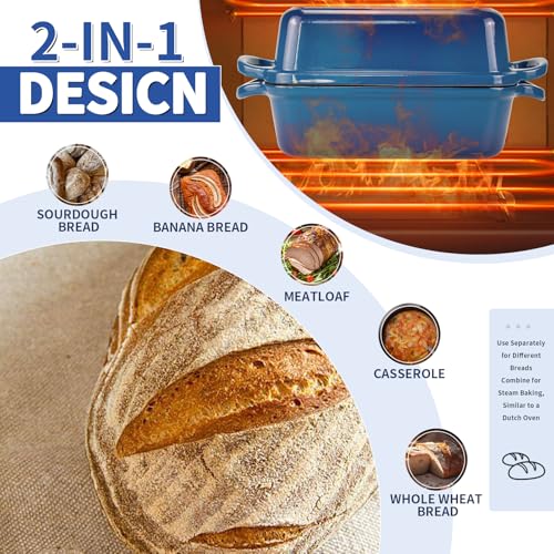 2 Piece Enameled Cast Iron Bread Pan with Lid (Lake blue) L6315