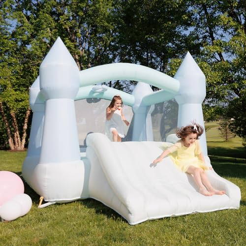 Pastel Bouncy Castle with Slide, 12 ft L x 9 ft W x 7 ft H, UL Blower Included O204