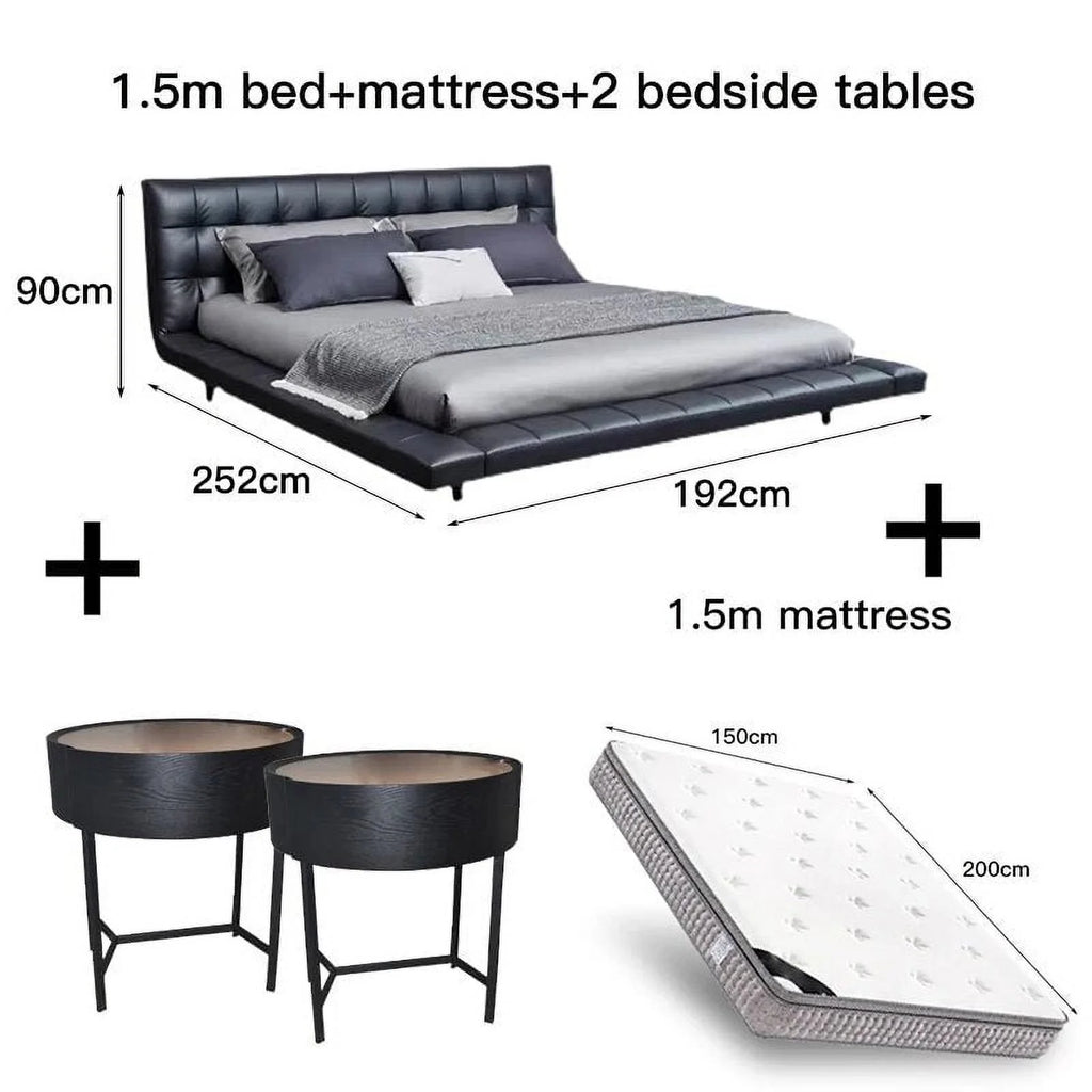King Size Bed Frame Black Leather Wooden M781529
