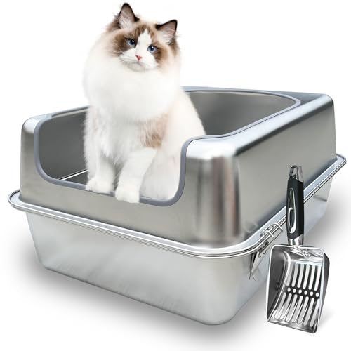 Stainless Steel Enclosed Litter Box with Metal Lid and Scoop S4206