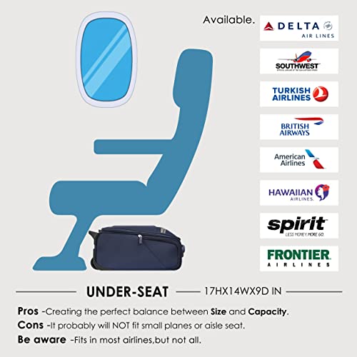 Carry On Underseat Luggage with Wheels & USB Port, Wheeled Spinner Bag, Lightweight Suitcase T935904