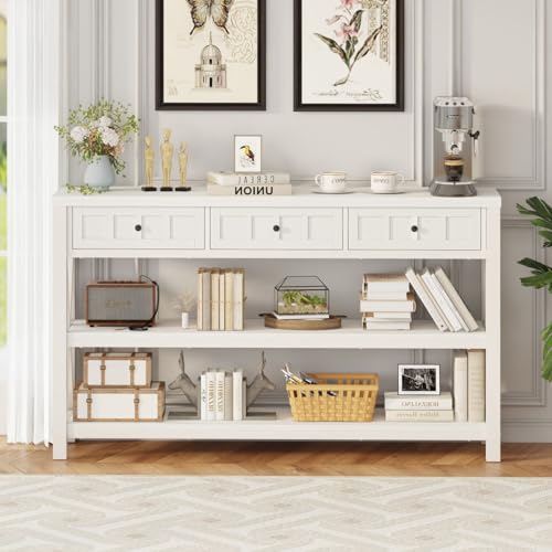 Industrial Console Table with Shelf and 3 Drawers, Walnut Brown M804098