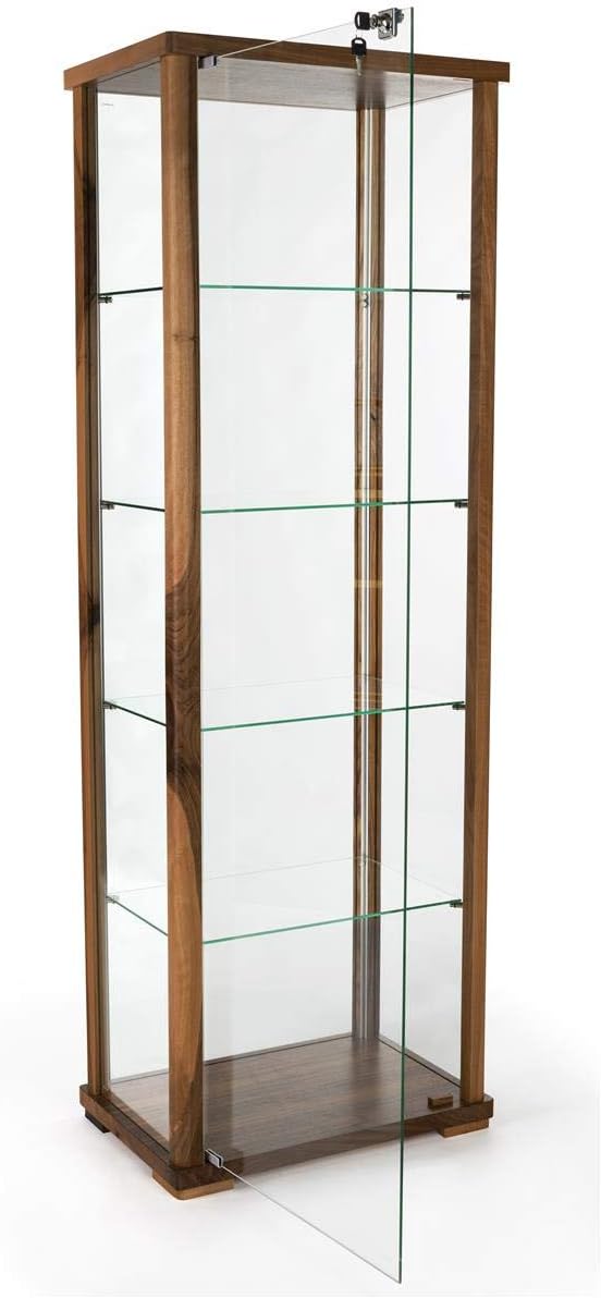 Full Glass Narrow Curio Cabinet with Locking Doors Walnut G9092