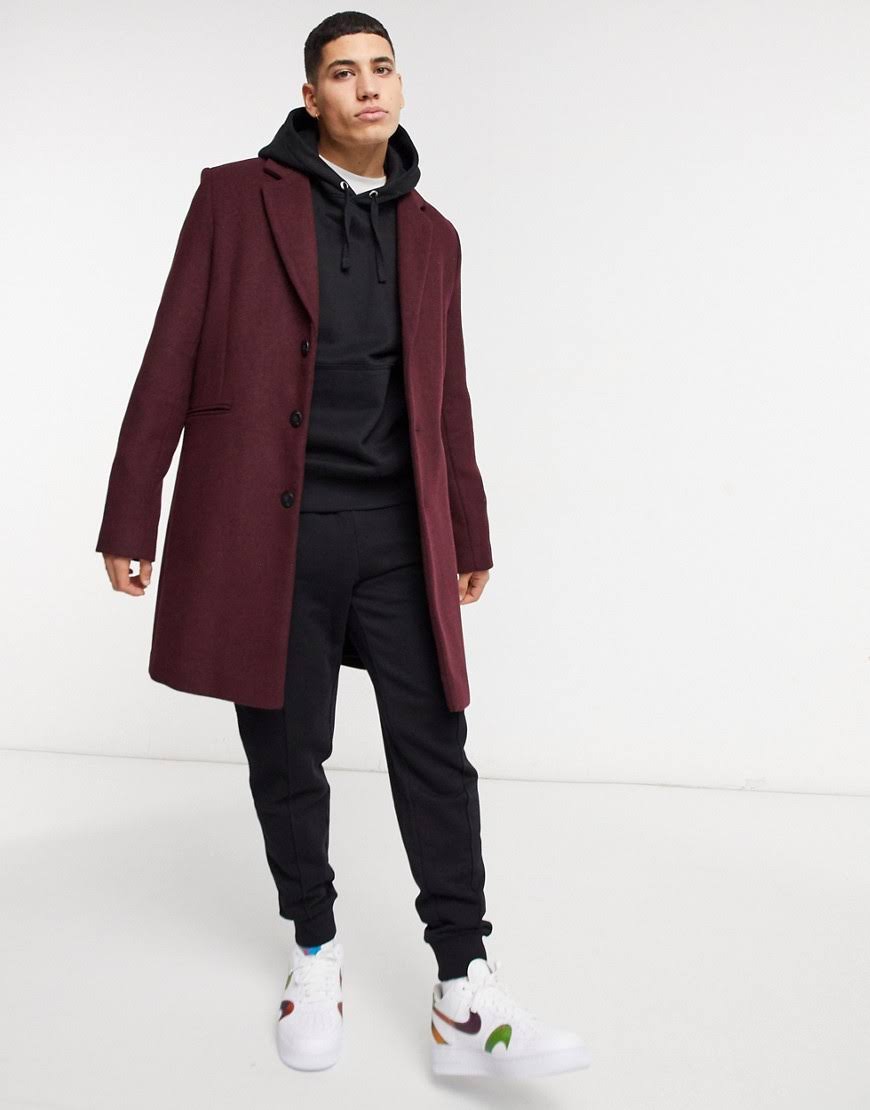 Wool Mix Overcoat in Port-Red C430288