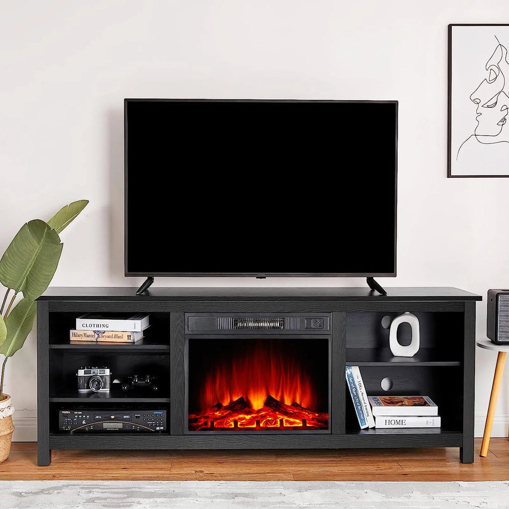 Black Wood Texture Fireplace TV Stand Q95935