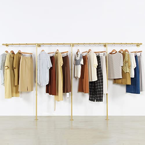 Gold Wall Mounted Clothing Rack with 2 Wooden Shelves A27943