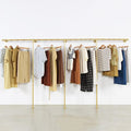 Gold Wall Mounted Clothing Rack with 2 Wooden Shelves A27943