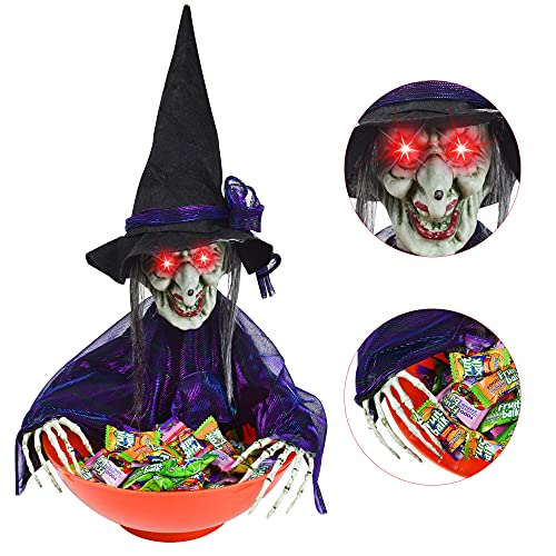 Halloween Candy Bowl Witch Decorations Animated LED Lights Sound Activated E125