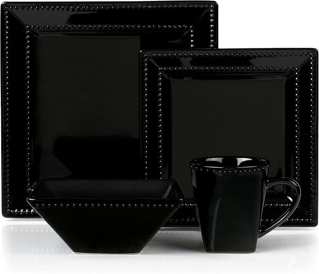 16 Piece Black Stoneware Dinnerware Set D759564