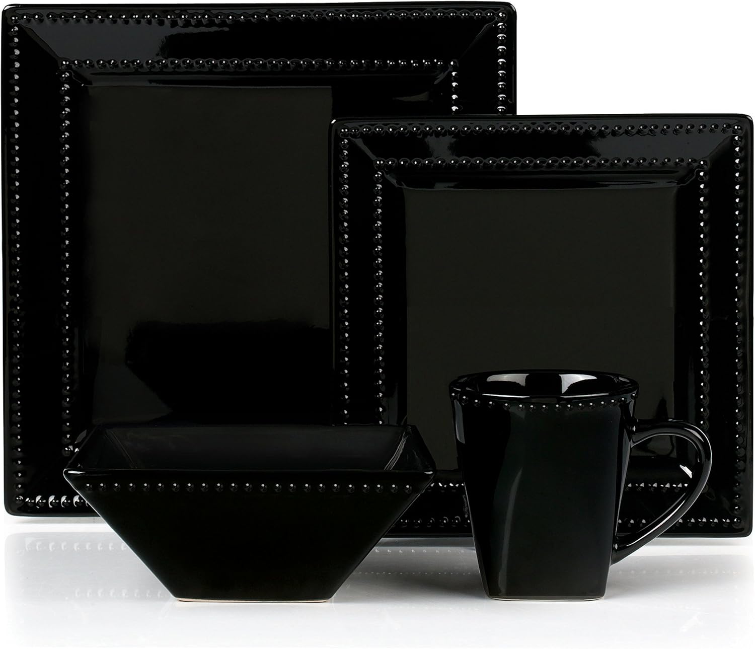16 Piece Black Stoneware Dinnerware Set D759564