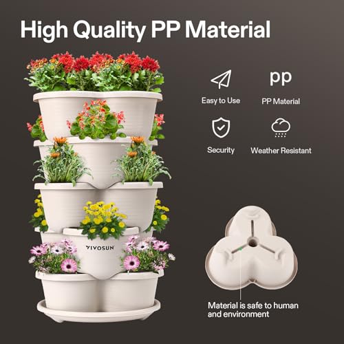 5 Tier Vertical Stackable Planter, Grey I13012