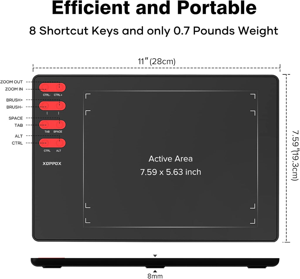 Graphics Drawing Tablet with 8 x 6 Inch Active Area, 8192 Level Battery-Free Pen and 8 Express Keys G5878