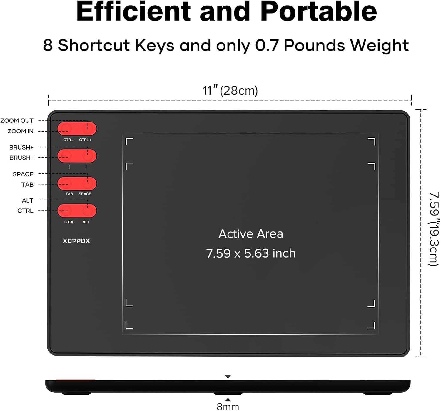 Graphics Drawing Tablet with 8 x 6 Inch Active Area, 8192 Level Battery-Free Pen and 8 Express Keys G5878