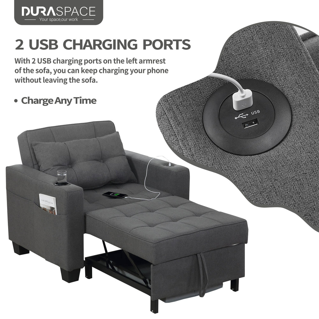 Dark Gray Linen Futon Chair Bed S5445