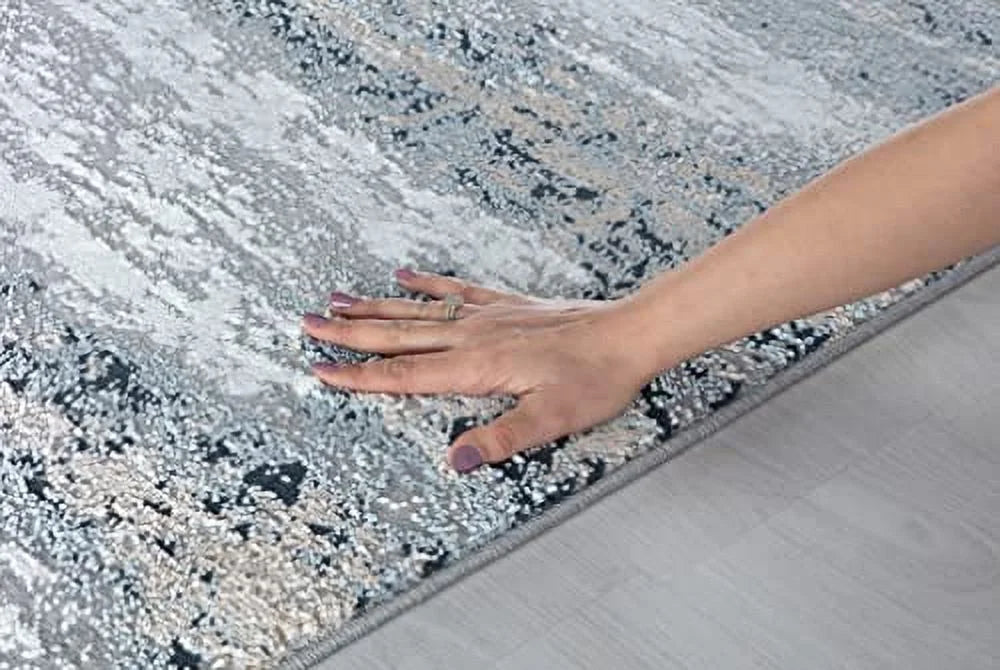Modern Abstract Area Rug (8x10, Grey Navy) I485