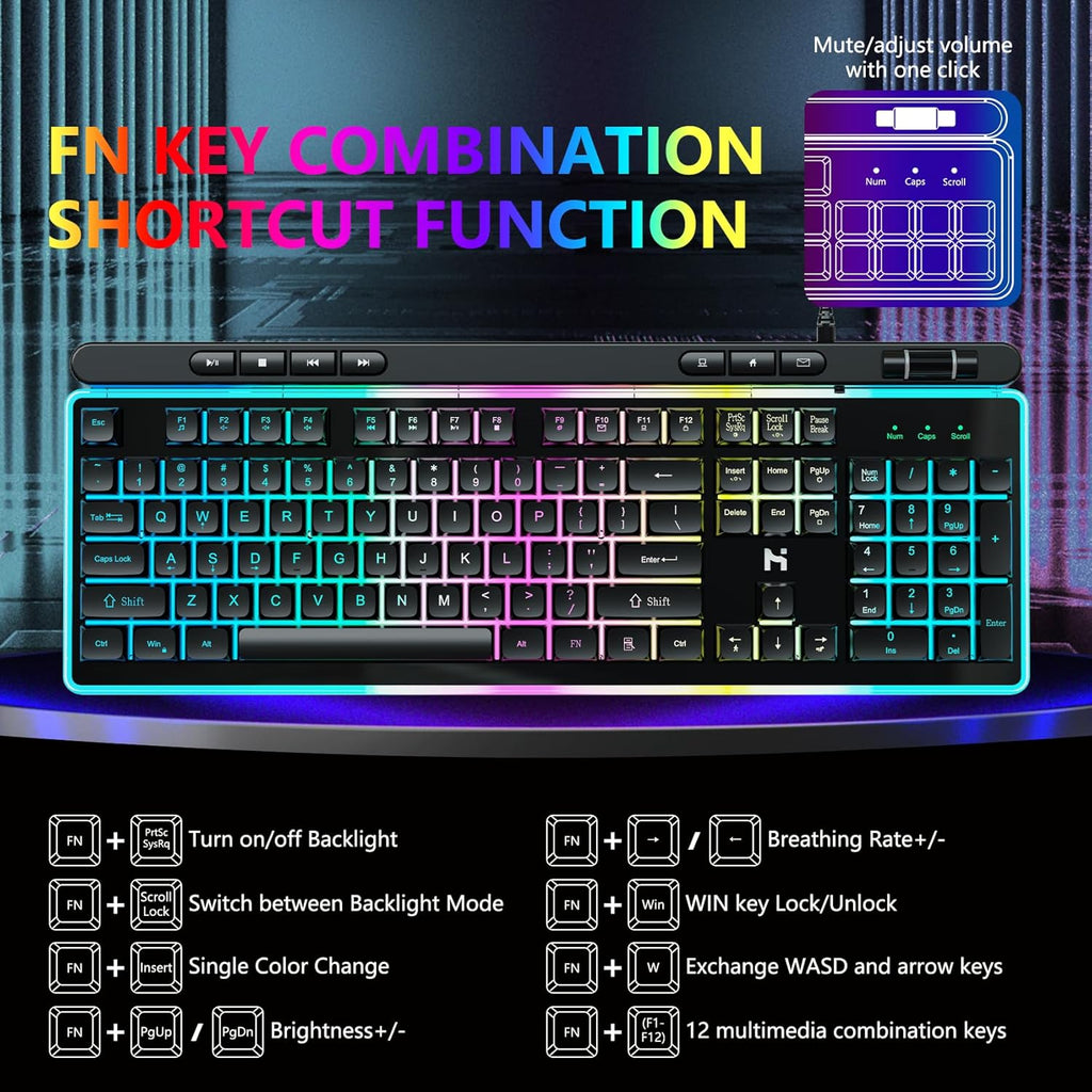 104 Keys RGB Backlit Wired Gaming Keyboard and Mouse Combo L9192