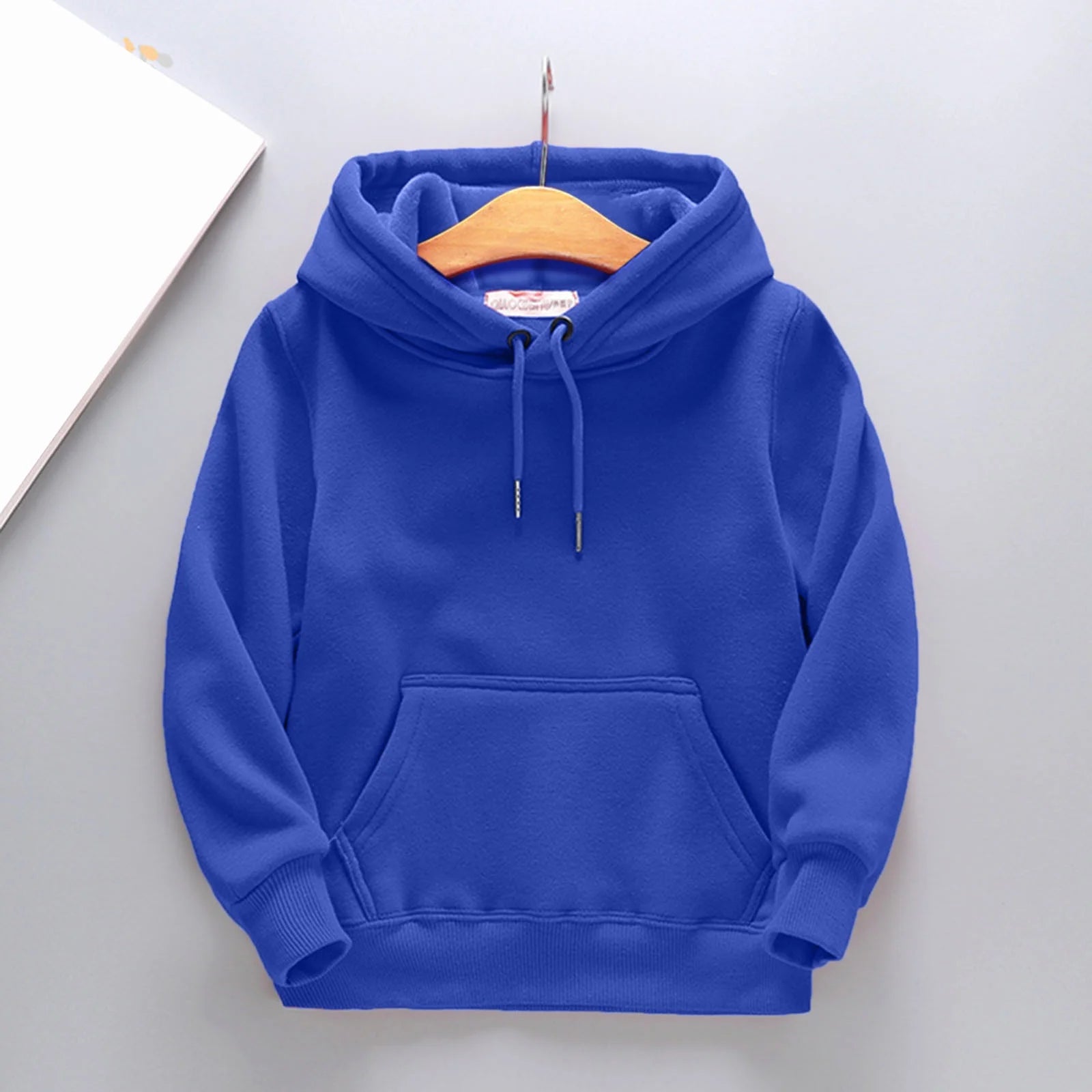Boys Hoodies Winter Drawstring Hooded Solid Color Print Kids Pullover with Pockets (Blue) B3876