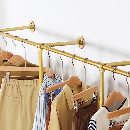 Gold Wall Mounted Clothing Rack with 2 Wooden Shelves A27943