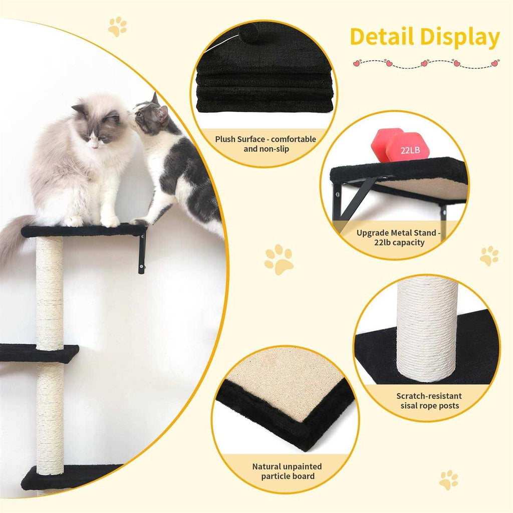 5pcs Wooden Cat Wall Shelves and Scratcher F3562
