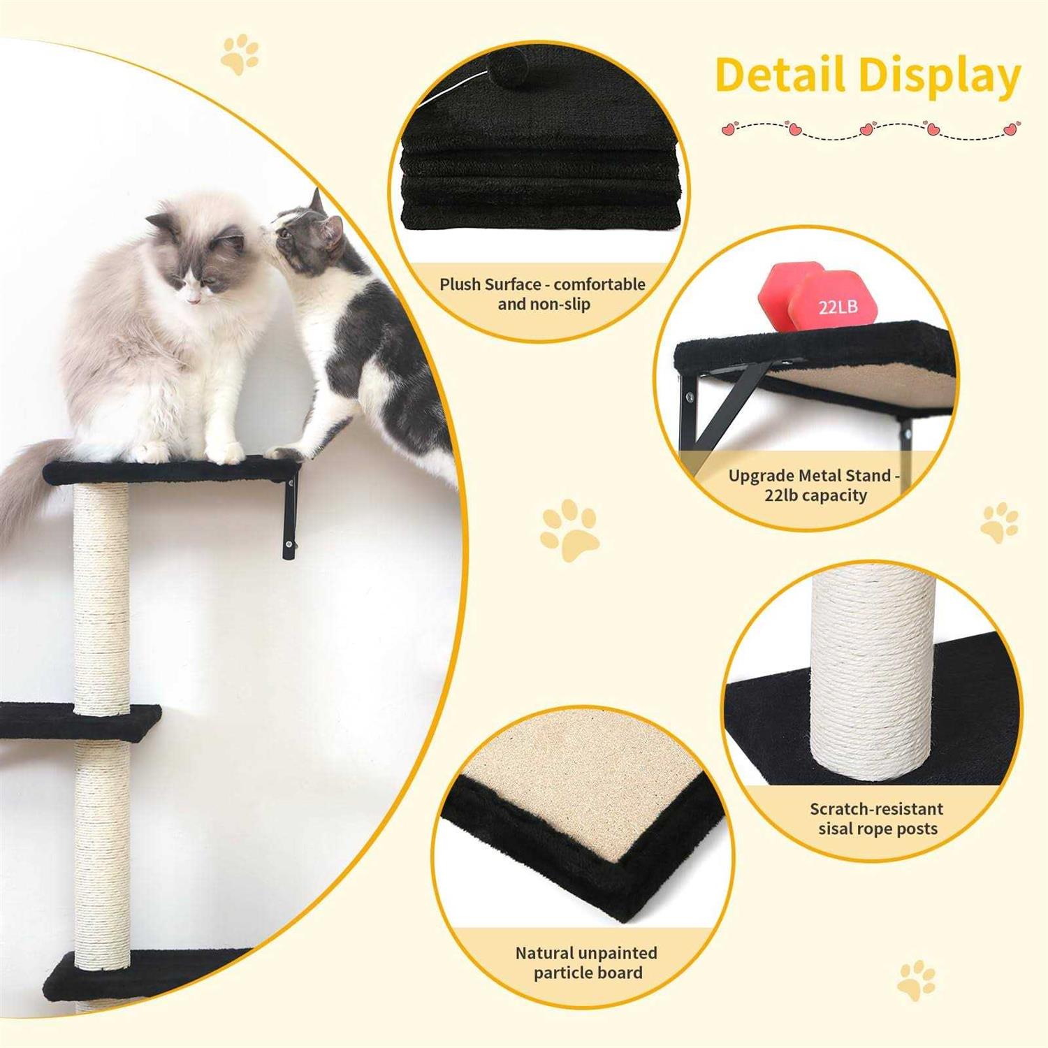 5pcs Wooden Cat Wall Shelves and Scratcher F3562