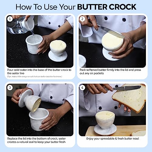 White Marble Butter Crock with Lid U61975