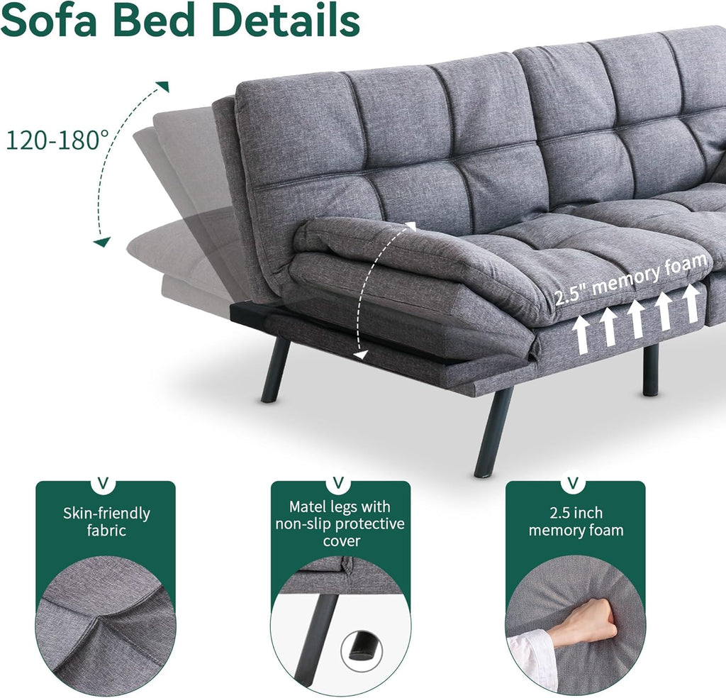 Gray Memory Foam Convertible Sofa Bed C545