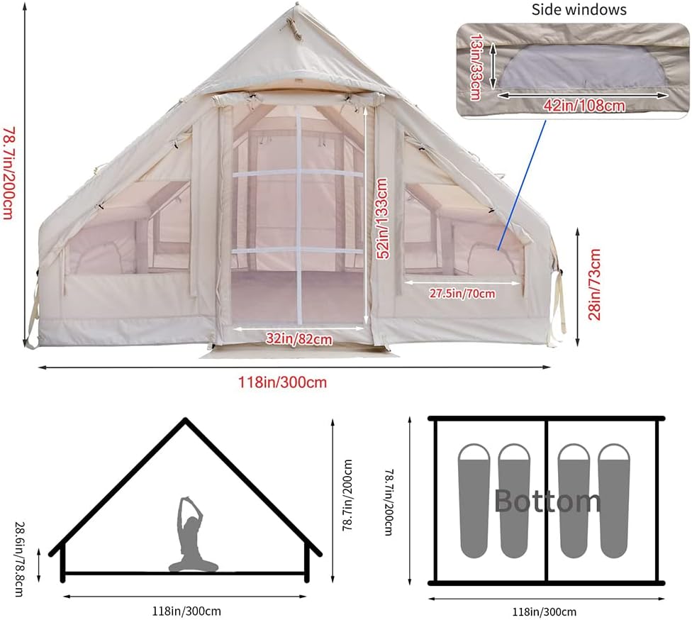 Inflatable Waterproof Oxford Cabin Tent with Mosquito Screen, 4-5 Person W3677