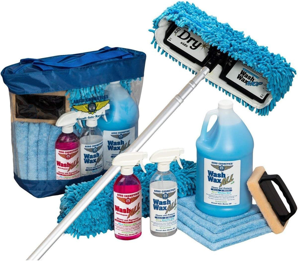 Waterless RV Aircraft Boat Wash Wax Mop Kit with Deluxe Pole (3' 9" to 9') D784436