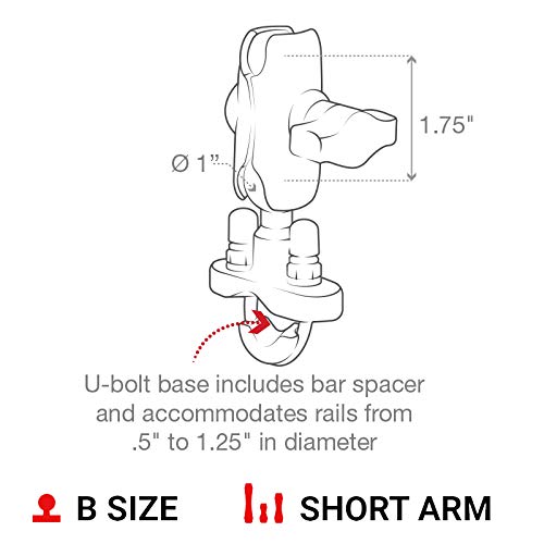 Large Phone Mount with Handlebar U-Bolt Base and Short Arm D278