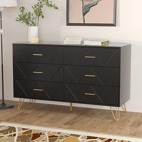 White 6 Drawer Dresser with Metal Handles R40340