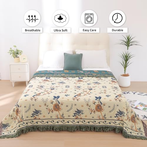 Beige 100% Organic Cotton Large Throw Blanket 80" x 90" D926439