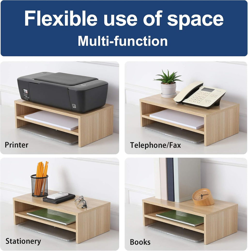 2-Tier Monitor Stand & 4-Tier Desk Paper Sorter Organizer, Light Wood V840