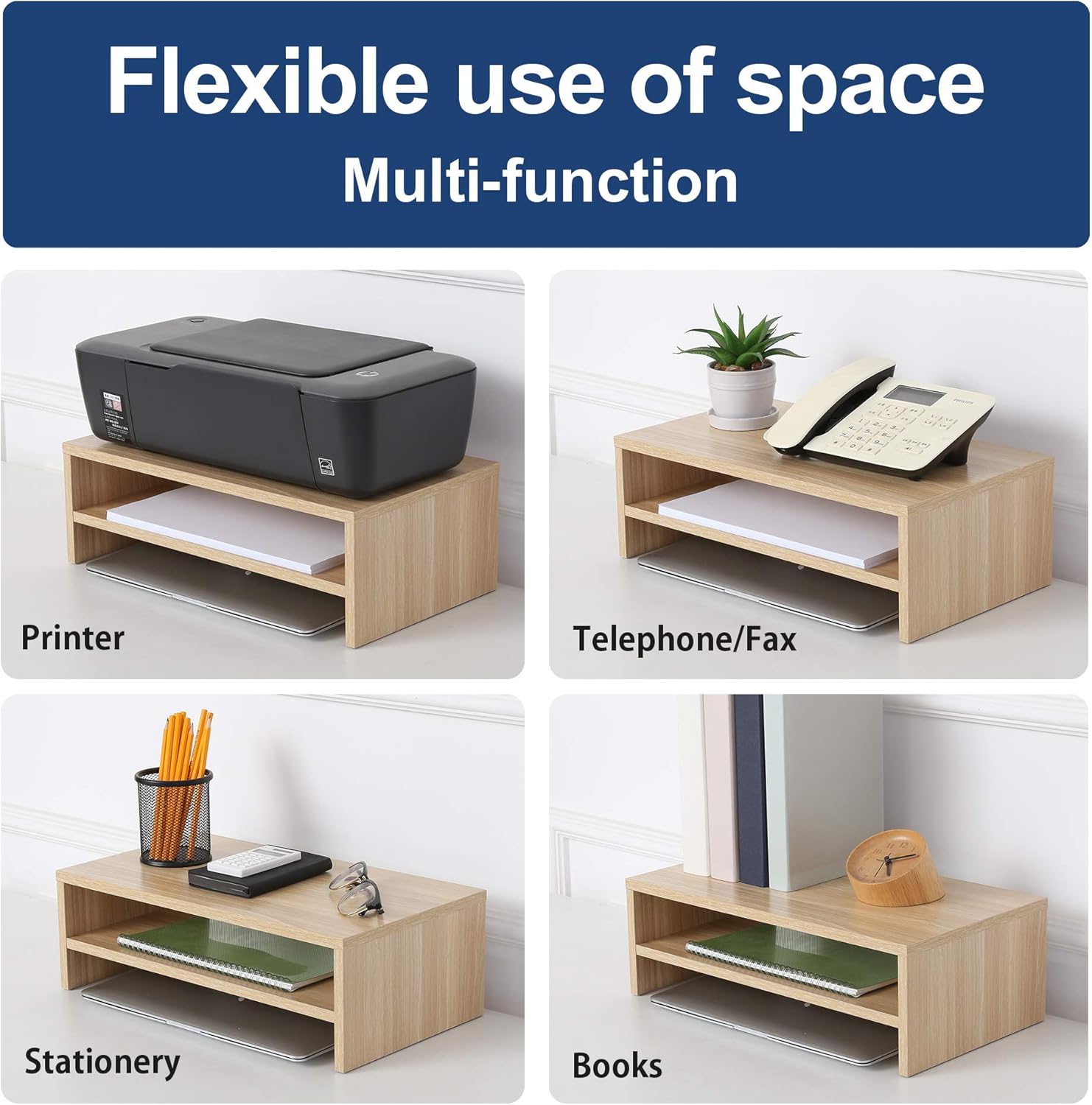 2-Tier Monitor Stand & 4-Tier Desk Paper Sorter Organizer, Light Wood V840
