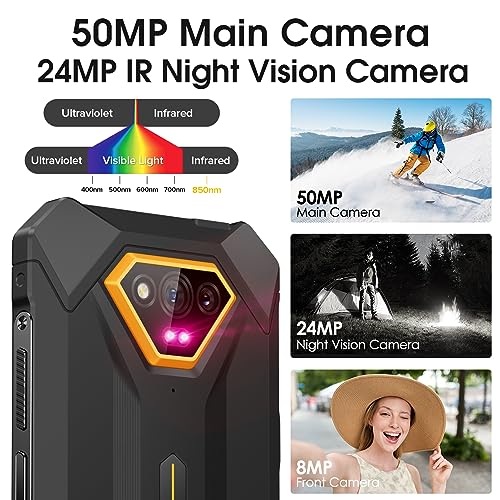 Black Rugged Smartphone, 12+64GB, 50MP Rear Camera, 6.52” Screen, 6320mAh M718