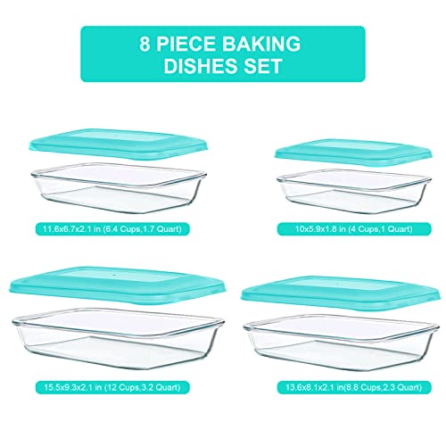 8-Pieces Rectangular Glass Baking Dish Set with Lids T93162