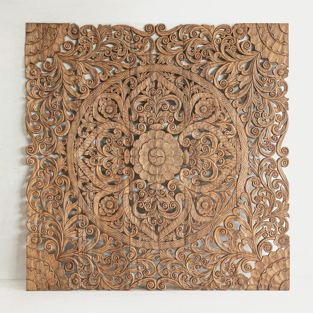 Brown Texas King Size Wood Carved Hanging Headboard F31679