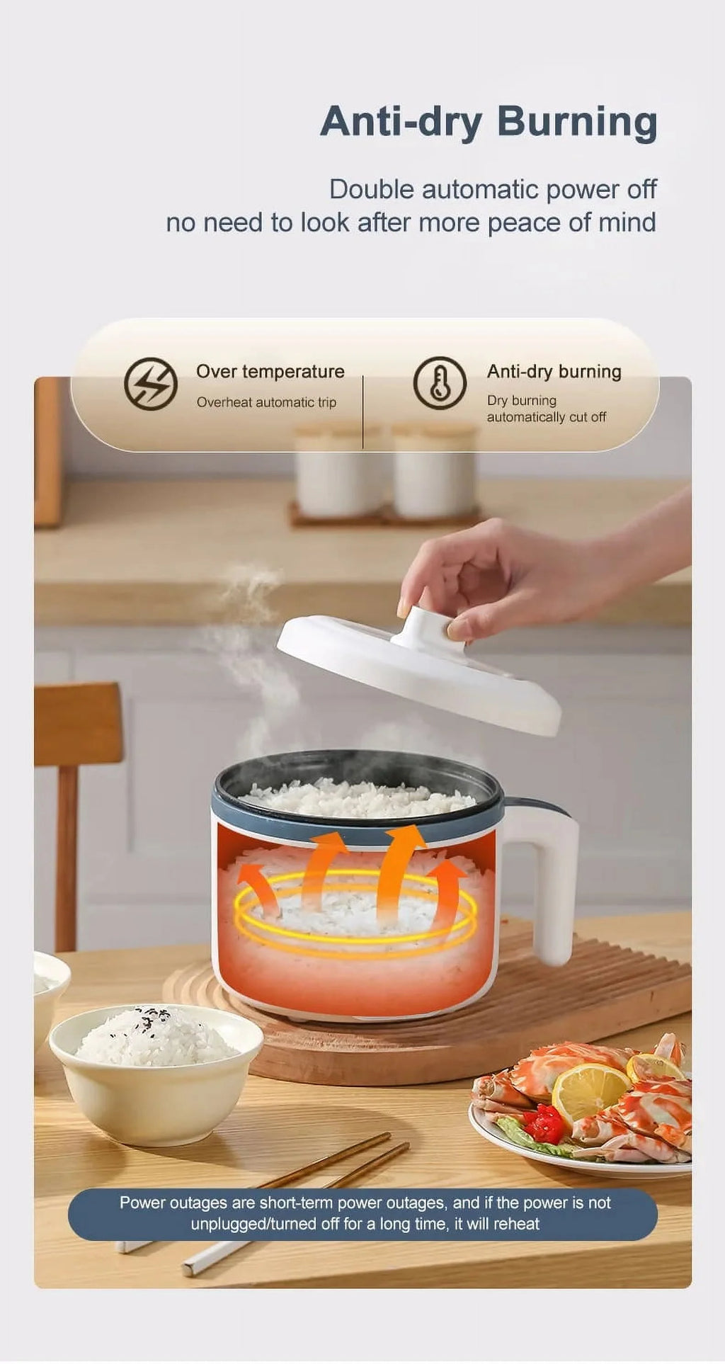 220V Electric Rice Cooker Double Layer Non-Stick Hotpot Pan A190